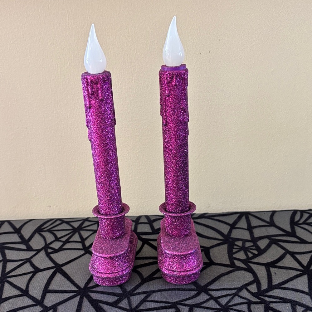 Vintage Sparkly Pink Battery Powered Candle Holders